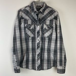 Panhandle Slim Rodeo Western Top Snap Shirt Women’s Size L Fitted Black White